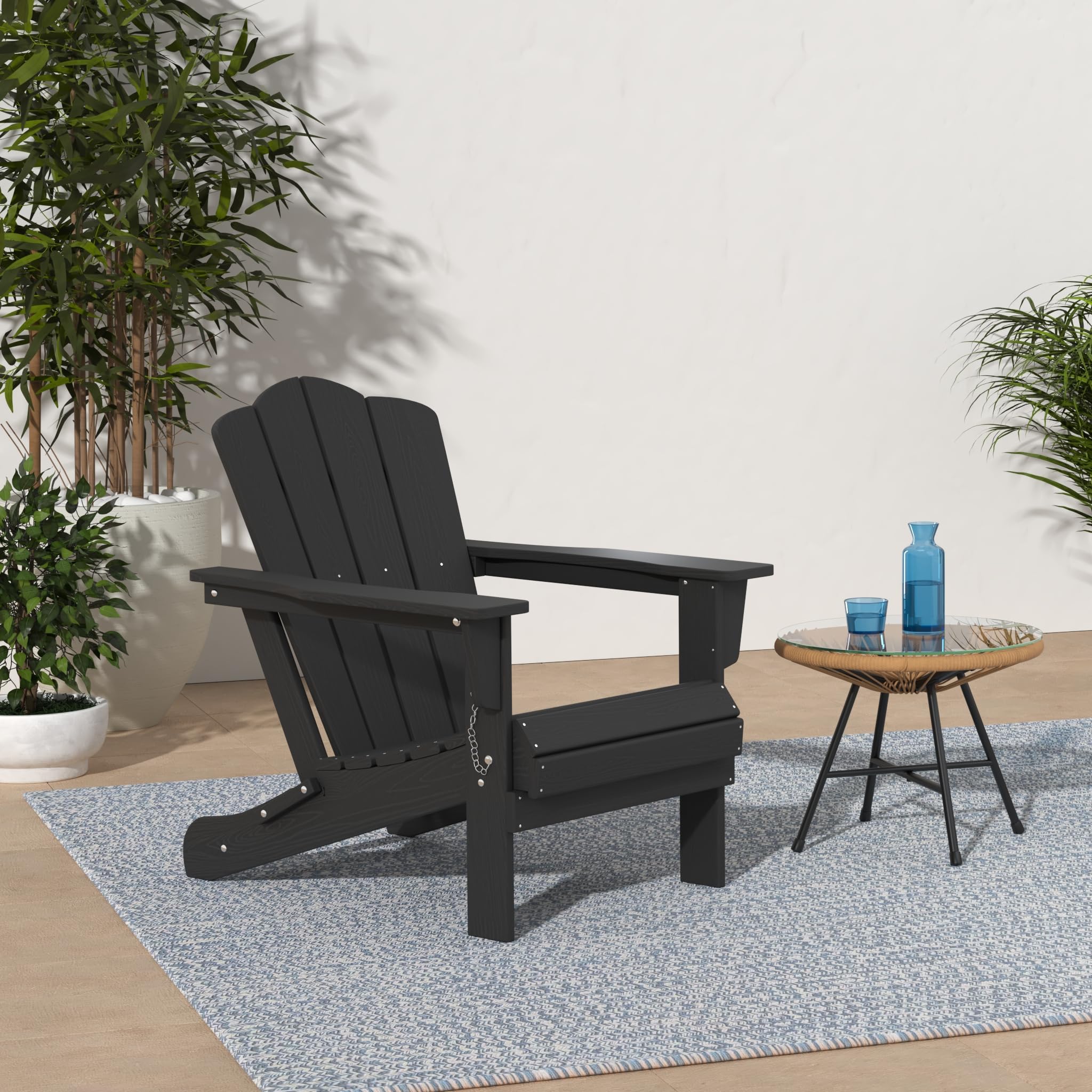Kingyes Folding Adirondack Chair Set Of 8, Hdpe All-Weather Folding Adirondack Chairs, Outdoor Patio Adirondack Chair For Deck Lawn Fire Pit, Black